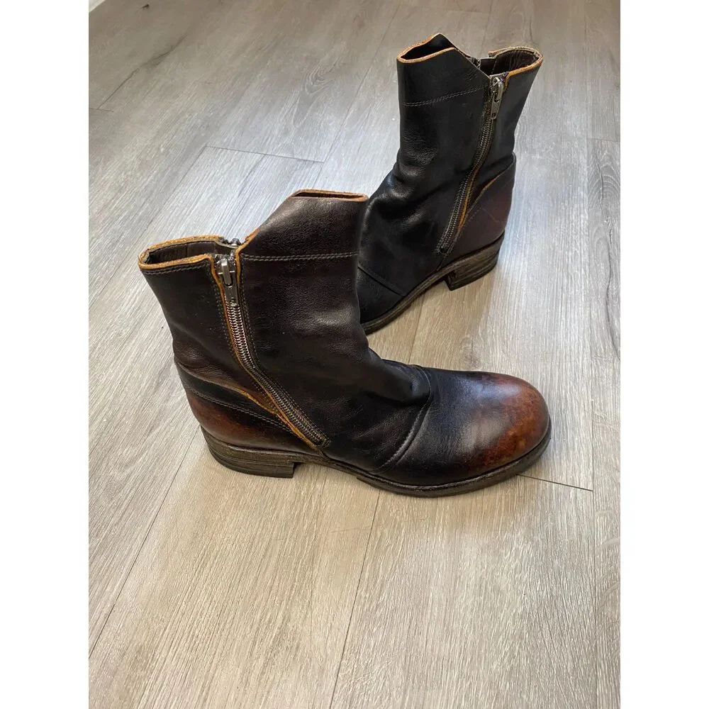 SHOTO Womens EU 37 US 6.5-7 Double Zip Leather Boots Vibram Made in Italy 50993